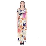 Abstract Floral Background Short Sleeve Maxi Dress