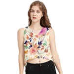 Abstract Floral Background V-Neck Cropped Tank Top