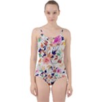Abstract Floral Background Cut Out Top Tankini Set