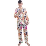 Abstract Floral Background Men s Long Sleeve Satin Pajamas Set