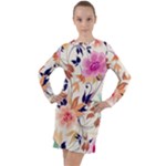 Abstract Floral Background Long Sleeve Hoodie Dress