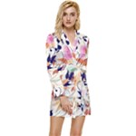 Abstract Floral Background Long Sleeve Satin Robe