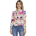 Abstract Floral Background Women s Long Sleeve Revers Collar Cropped Jacket