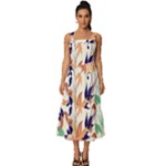 Abstract Floral Background Square Neckline Tiered Midi Dress