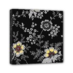 Black Background With Gray Flowers, Floral Black Texture Mini Canvas 6  x 6  (Stretched)