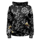 Black Background With Gray Flowers, Floral Black Texture Women s Pullover Hoodie