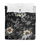 Black Background With Gray Flowers, Floral Black Texture Duvet Cover Double Side (Full/ Double Size)