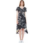 Black Background With Gray Flowers, Floral Black Texture High Low Boho Dress