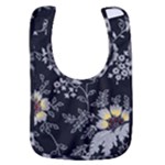 Black Background With Gray Flowers, Floral Black Texture Baby Bib