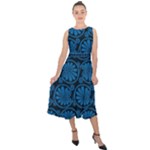Blue Floral Pattern Floral Greek Ornaments Midi Tie-Back Chiffon Dress