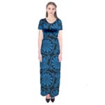 Blue Floral Pattern Floral Greek Ornaments Short Sleeve Maxi Dress