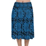 Blue Floral Pattern Floral Greek Ornaments Velvet Flared Midi Skirt
