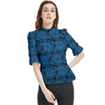 Blue Floral Pattern Floral Greek Ornaments Frill Neck Blouse