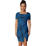 Blue Floral Pattern Floral Greek Ornaments Fitted Knot Split End Bodycon Dress