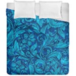 Blue Floral Pattern Texture, Floral Ornaments Texture Duvet Cover Double Side (California King Size)