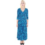 Blue Floral Pattern Texture, Floral Ornaments Texture Quarter Sleeve Wrap Maxi Dress