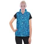 Blue Floral Pattern Texture, Floral Ornaments Texture Women s Button Up Vest