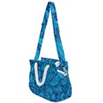 Blue Floral Pattern Texture, Floral Ornaments Texture Rope Handles Shoulder Strap Bag