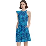Blue Floral Pattern Texture, Floral Ornaments Texture Cocktail Party Halter Sleeveless Dress With Pockets