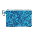 Blue Floral Pattern Texture, Floral Ornaments Texture Canvas Cosmetic Bag (Medium)