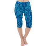 Blue Floral Pattern Texture, Floral Ornaments Texture Lightweight Velour Cropped Yoga Leggings