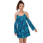 Blue Floral Pattern Texture, Floral Ornaments Texture Boho Dress