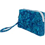 Blue Floral Pattern Texture, Floral Ornaments Texture Wristlet Pouch Bag (Small)