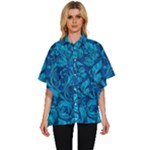 Blue Floral Pattern Texture, Floral Ornaments Texture Women s Batwing Button Up Shirt