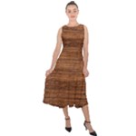 Brown Wooden Texture Midi Tie-Back Chiffon Dress