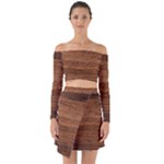 Brown Wooden Texture Off Shoulder Top with Skirt Set