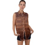 Brown Wooden Texture Sleeveless Chiffon Button Shirt