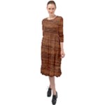 Brown Wooden Texture Ruffle End Midi Chiffon Dress