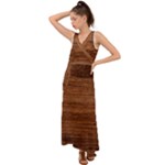 Brown Wooden Texture V-Neck Chiffon Maxi Dress