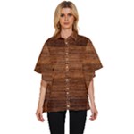 Brown Wooden Texture Women s Batwing Button Up Shirt