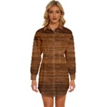Brown Wooden Texture Womens Long Sleeve Shirt Dress