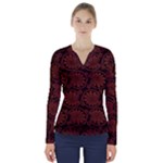 Brown Floral Pattern Floral Greek Ornaments V-Neck Long Sleeve Top