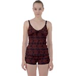 Brown Floral Pattern Floral Greek Ornaments Tie Front Two Piece Tankini