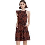 Brown Floral Pattern Floral Greek Ornaments Cocktail Party Halter Sleeveless Dress With Pockets