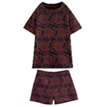 Brown Floral Pattern Floral Greek Ornaments Kids  Swim T-Shirt and Shorts Set