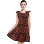 Brown Floral Pattern Floral Greek Ornaments Tie Up Tunic Dress