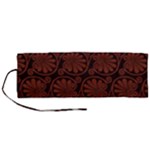 Brown Floral Pattern Floral Greek Ornaments Roll Up Canvas Pencil Holder (M)