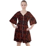 Brown Floral Pattern Floral Greek Ornaments Boho Button Up Dress