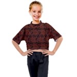 Brown Floral Pattern Floral Greek Ornaments Kids Mock Neck T-Shirt