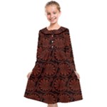 Brown Floral Pattern Floral Greek Ornaments Kids  Midi Sailor Dress