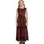 Brown Floral Pattern Floral Greek Ornaments Kids  Satin Sleeveless Maxi Dress