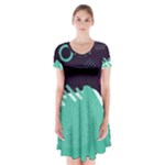 Colorful Background, Material Design, Geometric Shapes Short Sleeve V-neck Flare Dress