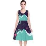 Colorful Background, Material Design, Geometric Shapes V-Neck Midi Sleeveless Dress 