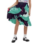 Colorful Background, Material Design, Geometric Shapes Kids  Ruffle Flared Wrap Midi Skirt
