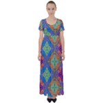 Colorful Floral Ornament, Floral Patterns High Waist Short Sleeve Maxi Dress