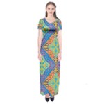 Colorful Floral Ornament, Floral Patterns Short Sleeve Maxi Dress